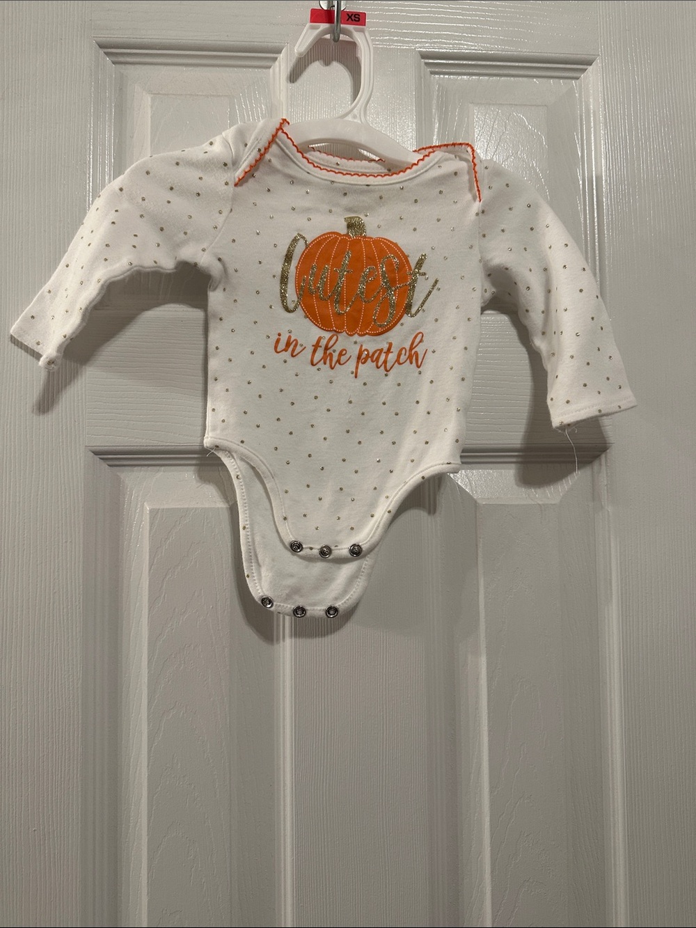 Mud Pie White One-Piece Bodysuit with Orange Pumpkin and Gold Accents.   0-6 mon